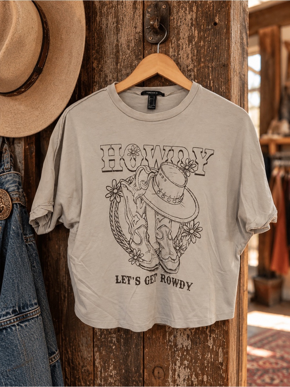 Forever 21 Tan Howdy Graphic Crop Tee